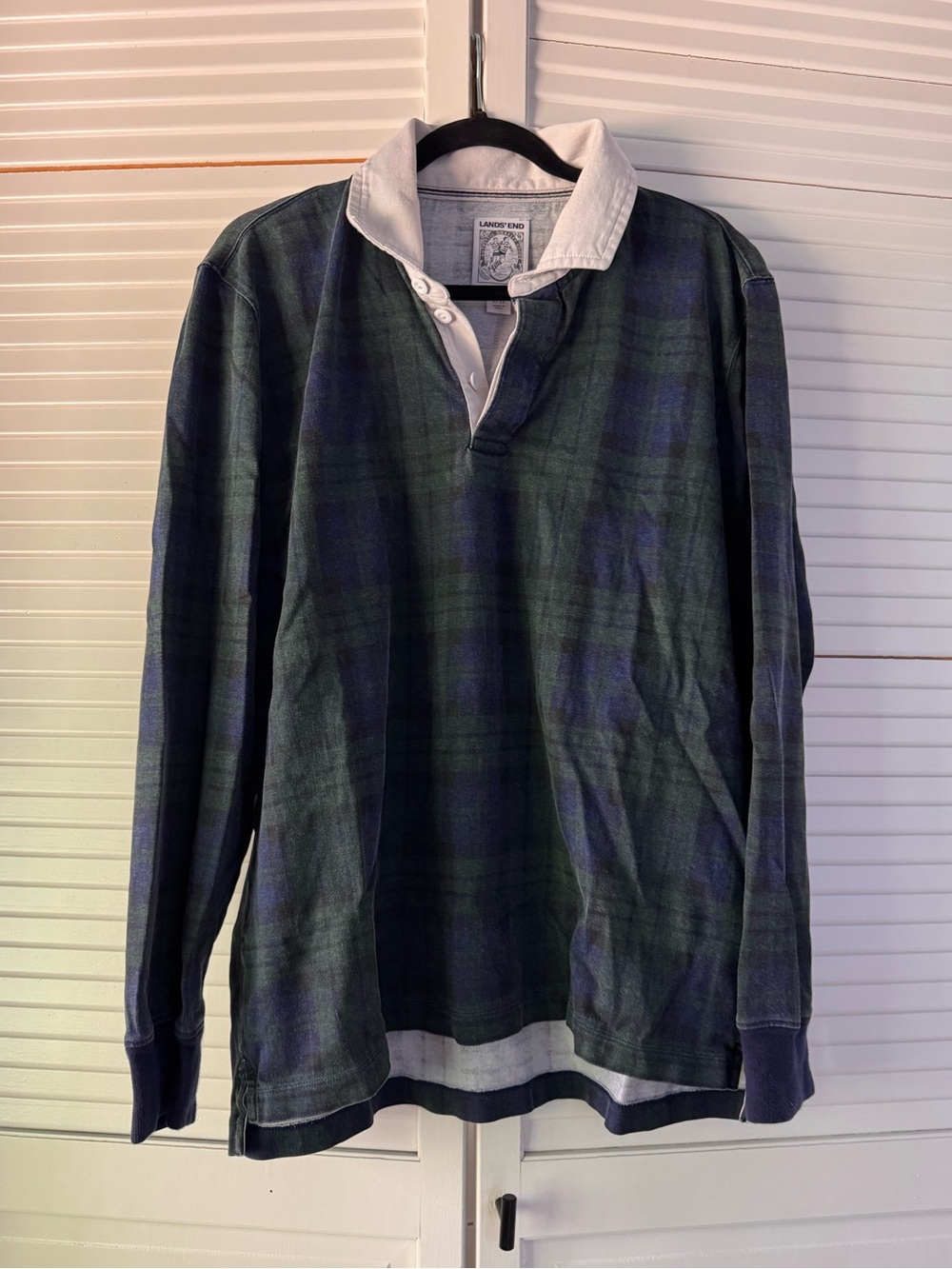 Vintage Lands' End Dark Green Plaid Rugby Shirt